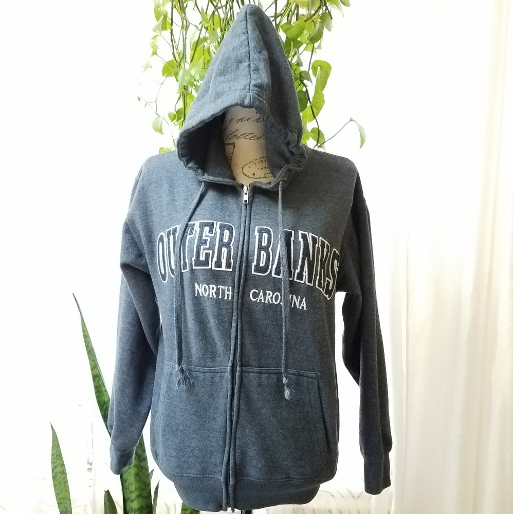 OBX Outerbanks NC Hoodie Jacket Denim Blue